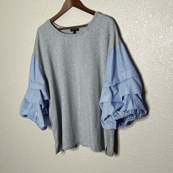 Lane Bryant Pinstriped Ruffle Sleeve Blouse - Picture 2 of 10